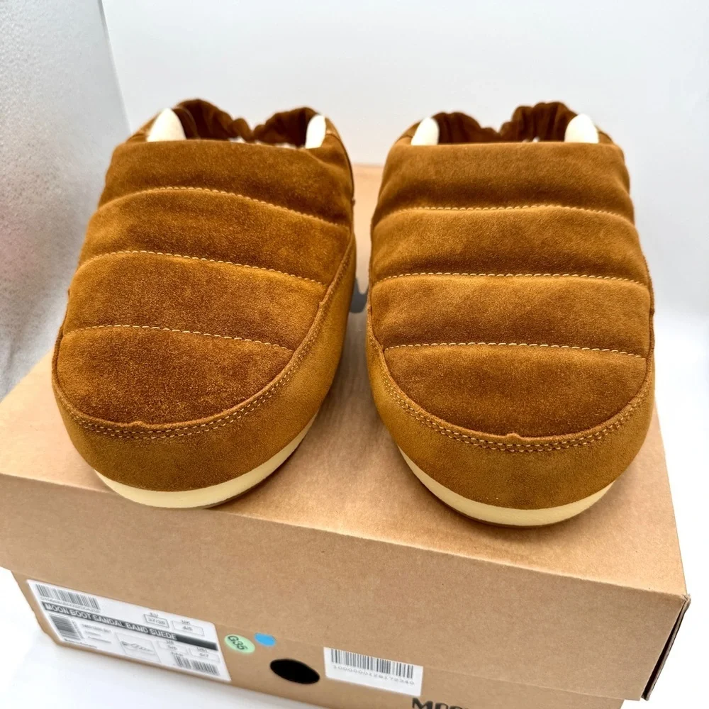 NWT Moonboot Suede Leather Slide Slippers Brown Cognac Unisex Shoes Brand New - Picture 10 of 16